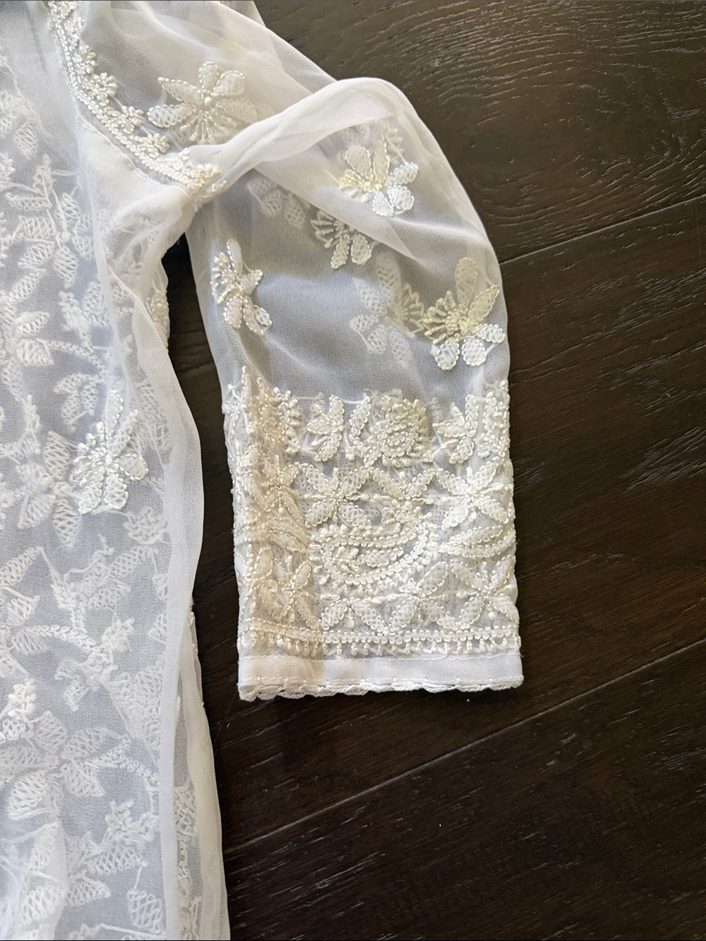 Sheer White Embroidered Button-Front Robe Cover-Up - Picture 7 of 16